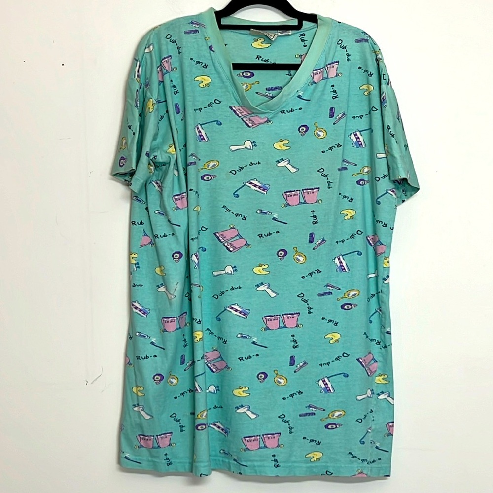 🌞EJC Apparel Group v-neck Nightgown long pj top aqua pastel ducky women OS